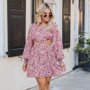 Pink Lily Boutique floral cut out mini dress
